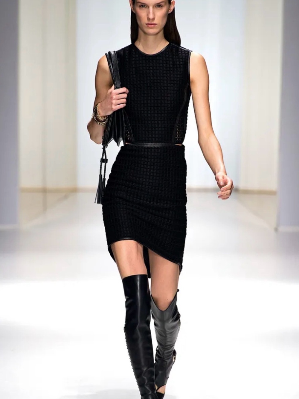 Salvatore Ferragamo Black Textured Sleeveless Mini Dress